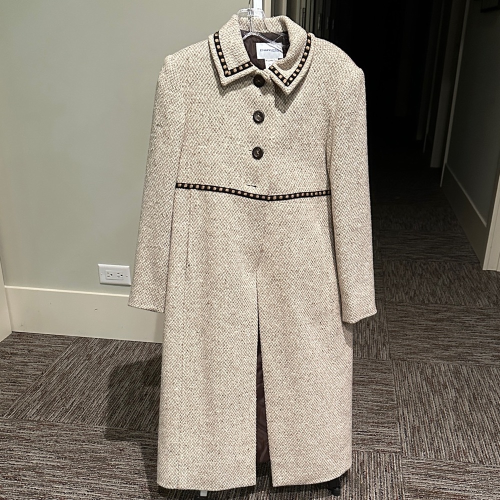 Chic Cream Pea Coat with Brown Accents